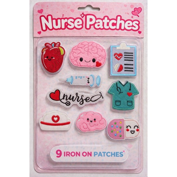 Other - Nurse Package 9pc Kawaii‎ Medical Iron On Patches Set Scrubs Brain Heart Syringe
